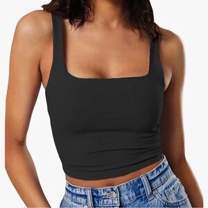 Black Square Neck Women's Top